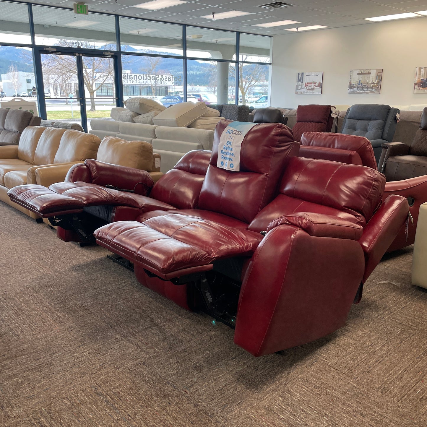 Marquis Leather Reclining Sofa w/SoCozi Heat & Massage