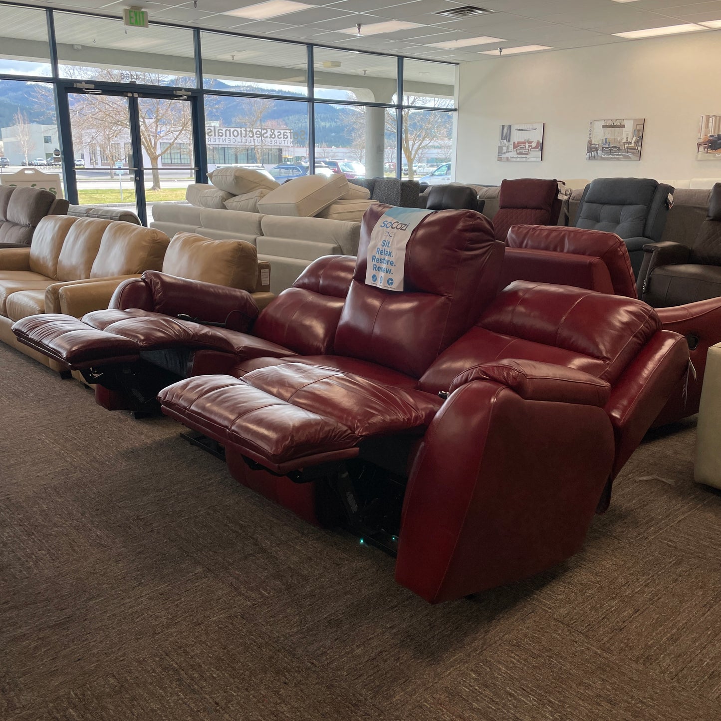 Marquis Leather Reclining Sofa w/SoCozi Heat & Massage