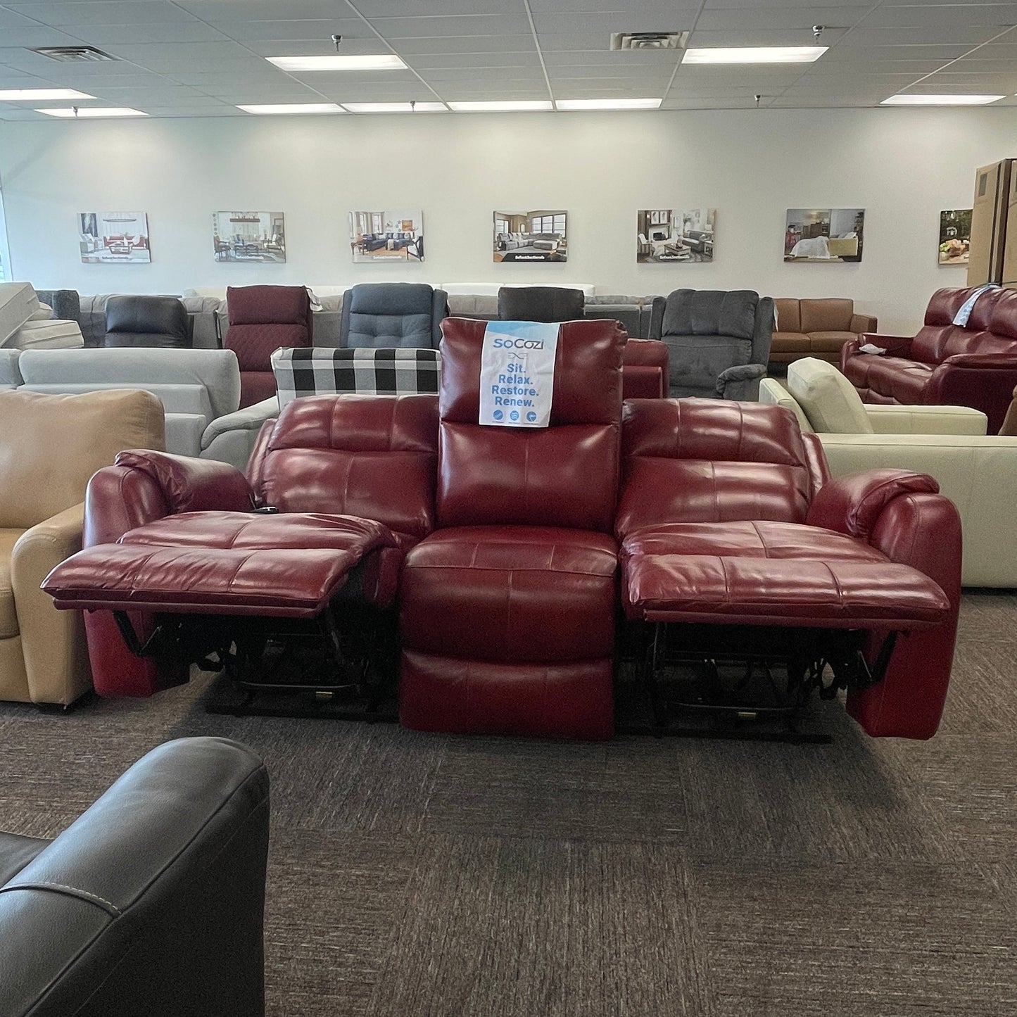 Marquis Leather Reclining Sofa w/SoCozi Heat & Massage