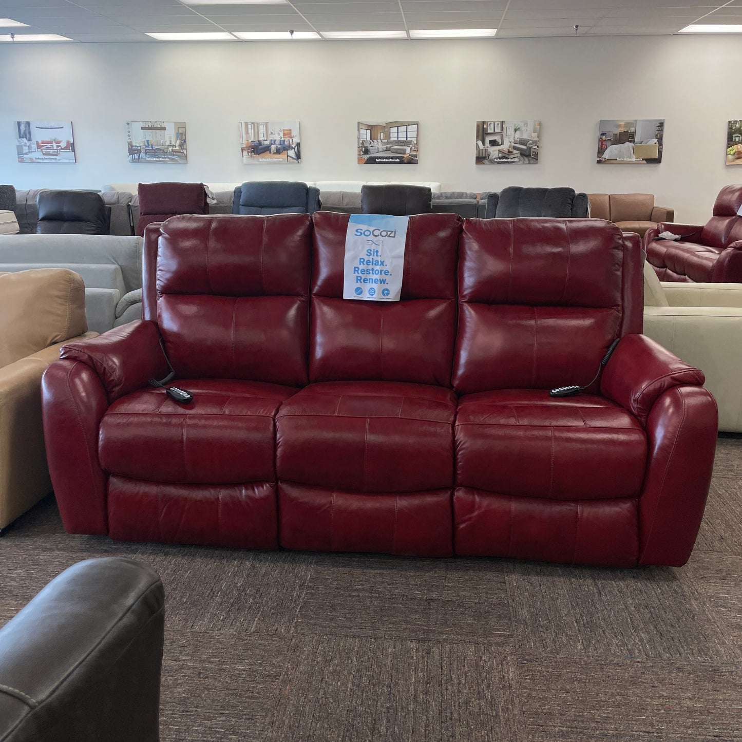 Marquis Leather Reclining Sofa w/SoCozi Heat & Massage