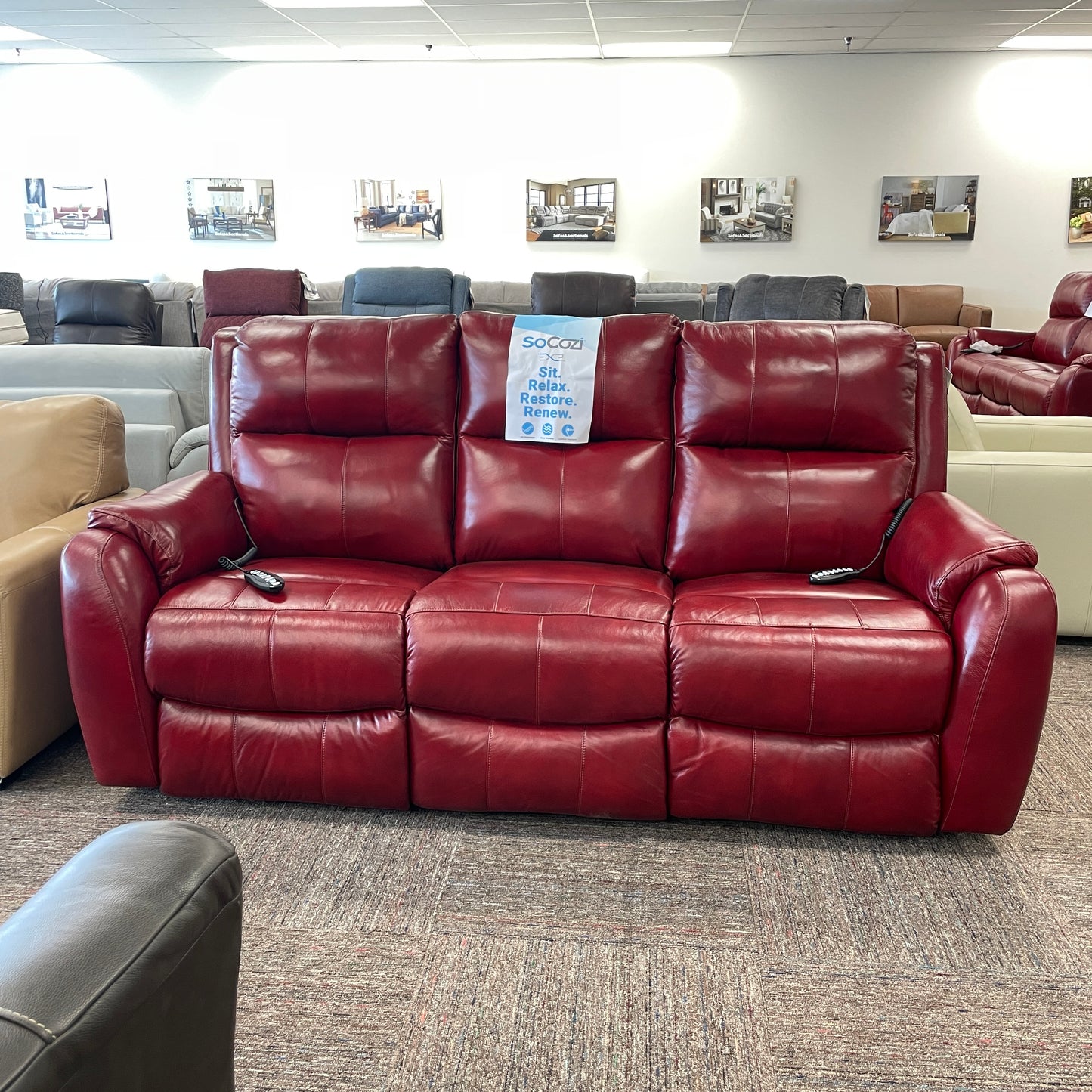 Marquis Leather Reclining Sofa w/SoCozi Heat & Massage